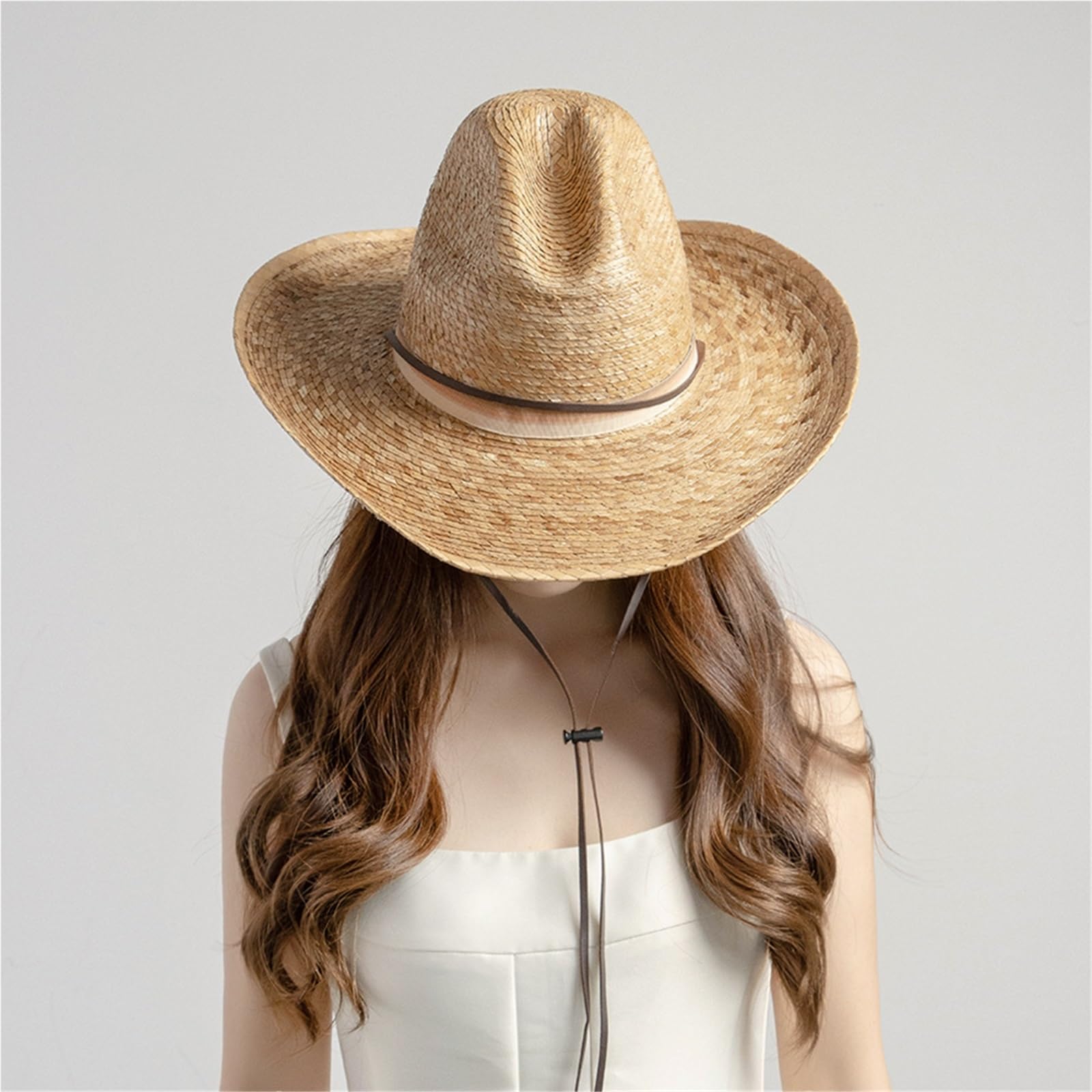 Cappello da Cowboy Alto in Foglia di Palma Lavorato a Mano, Paglia di Protezione Solare Estiva per Esterni