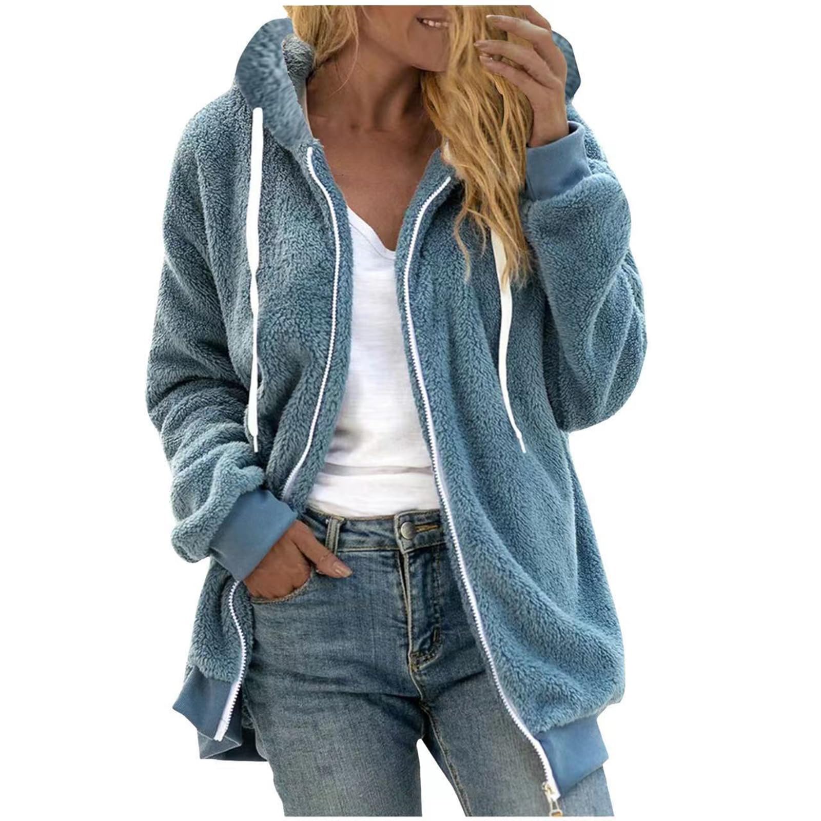 Generisch Teddyjacke Damen Mit Kapuze Fleecejacke Winter Teddy Mantel Dicke