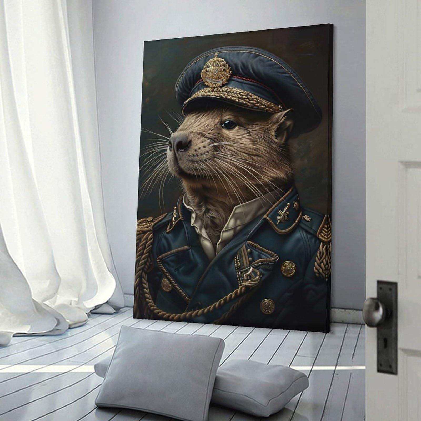 Junmoney Wall Picture Print Capybara in Military Uniform, 24x36inch(60x90cm), for Living Room, Lounge Or Sitting Room, Modern Wall Decor for Cosy Interiors