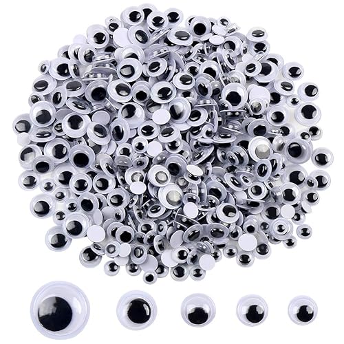 DECORA 500 Pieces 6mm -12mm Black Wiggle Googly Eyes with Self-Adhesive Backs for DIY Crafts Doll Making Sewing Supplies - 500pcs