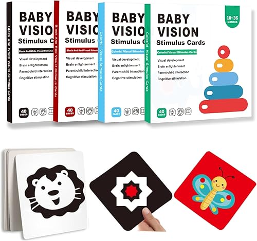 Tarjetas de estimulación visual, 80 unidades, 160 páginas, color blanco y negro, tarjetas de estímulo visual para bebé, desarrollo sensorial, juego