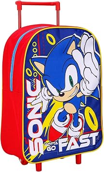 Top Linen Kids Travel Trolley Backpack - Wheeled Suitcase Rucksack Bag - Children Favourite Characters Foldable Carry-on Luggage Carrier Bag - Standard Sonic Fast Trolley Bag