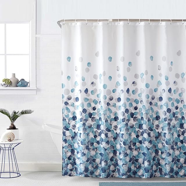 Shower Curtain Mould Proof Resistant Bathroom Curtain Washable Waterproof Polyester Fabric Bathroom Curtains with 12 Plastic Hooks (180 x180cm, Blue Flower)