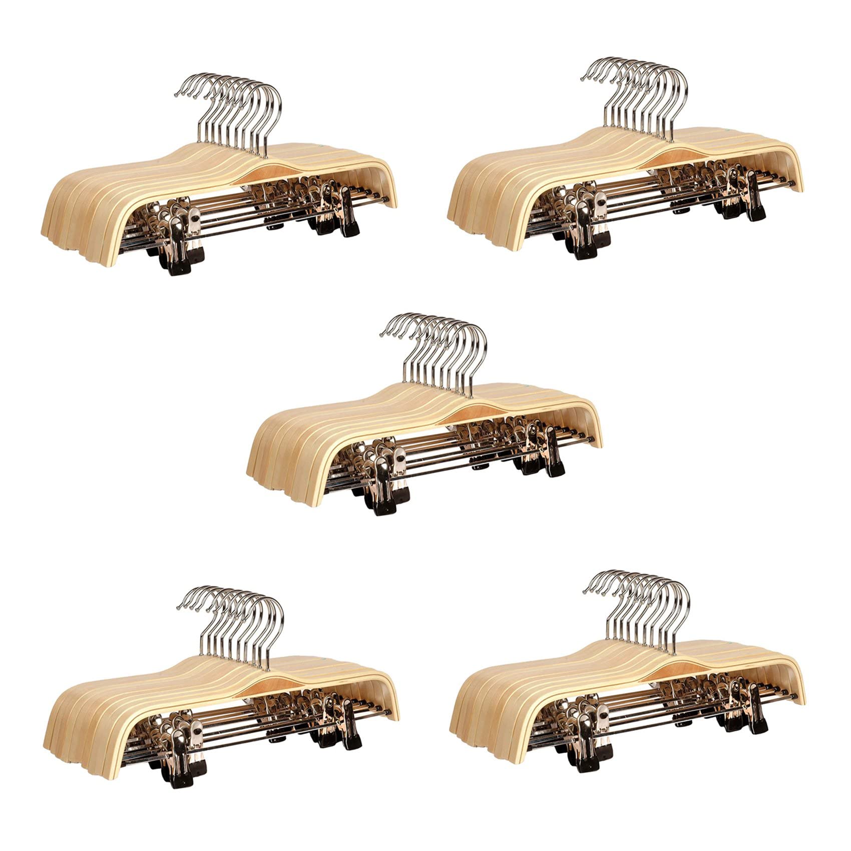 Cintres pour pantalons et jupes en bois avec pinces revetues - Lot de 50