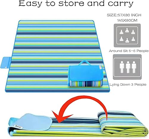 Miniatura 4 de Lchkrep Manta de picnic de playa de 80 x 60 pulgadas, grande, a prueba de arena, impermeable, manta de viaje portátil, tapete de juego para