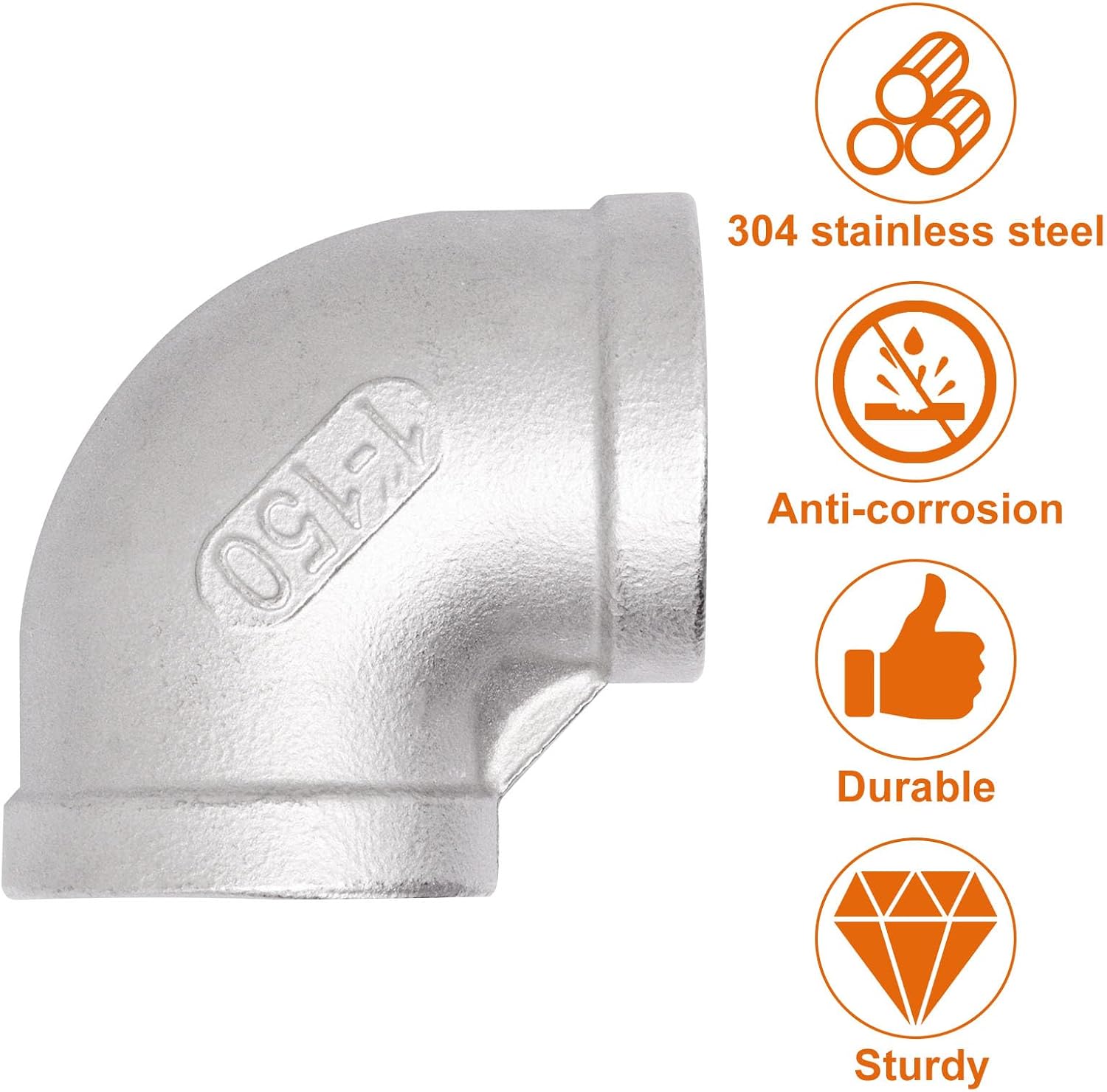 1 Inch 90 Degree Elbow Fittings, 304 Stainless Steel Female 1" to 1" NPT Pipe Fitting (2 Pack)