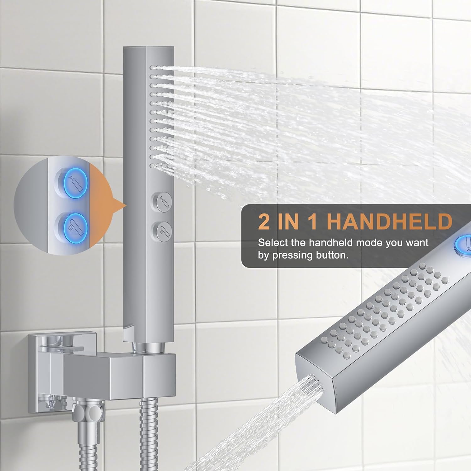 Chrome Shower Faucet Set, Ceiling Mount Shower System 12" & 6" Dual Shower Head Set with 2 in 1 Handheld Spray Rain Shower Head Sets with Rough-in Valve and Shower Trim Kit, Polished Chrome