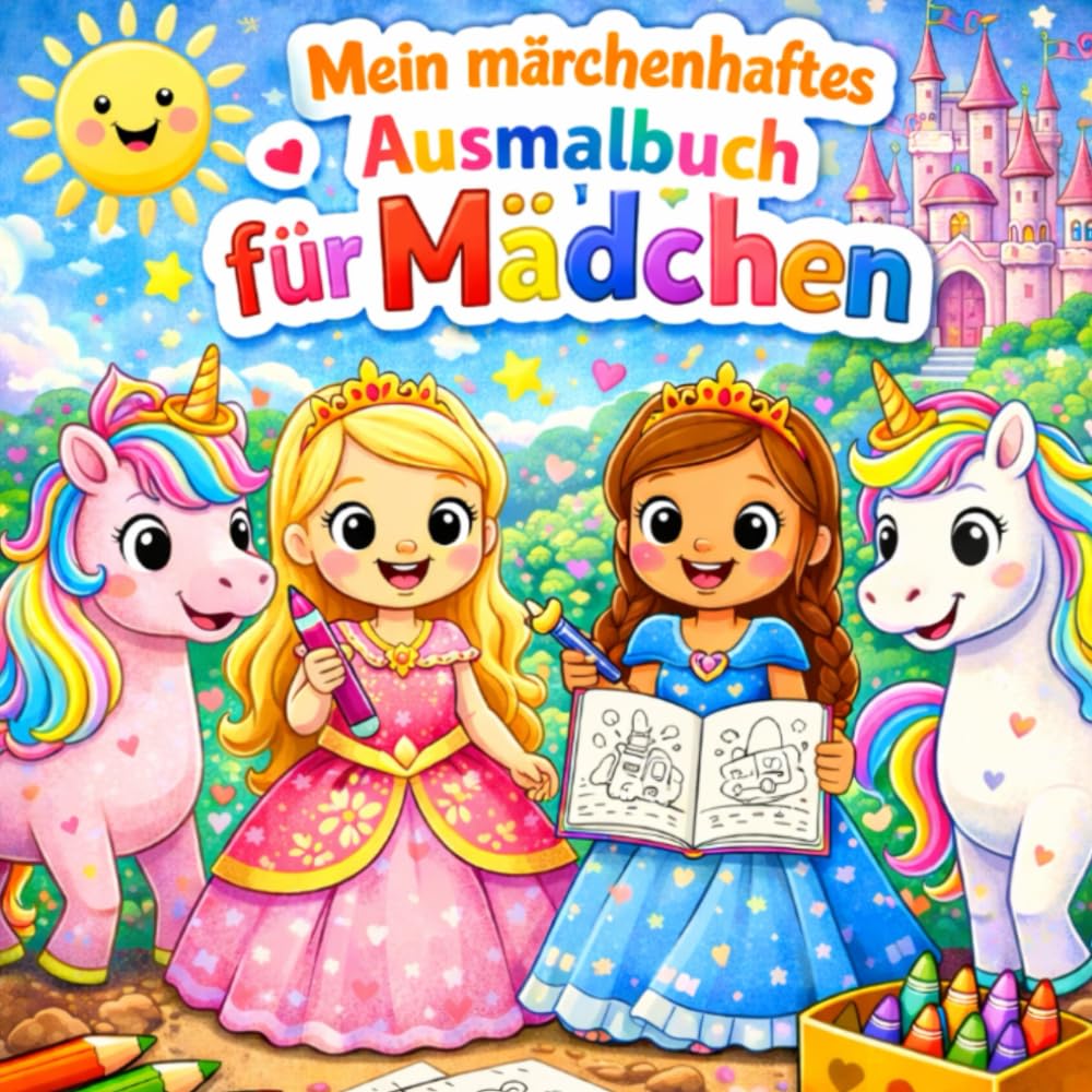 Mein märchenhaftes Malbuch für Mädchen: ab 3 Jahren, Prinzessinnen, Einhörner, fördert die Motorik, Ausmalbuch
