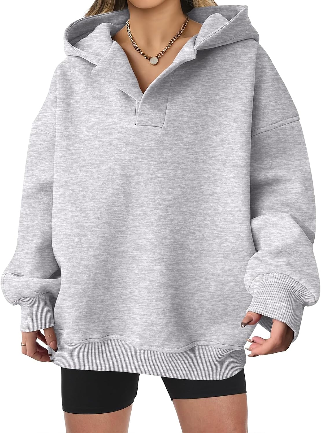Womens Hoodies Oversized V Neck Sweatshirts Casual Long Sleeve Fleece with Pockets Fall Teen Girls Preppy Pullover