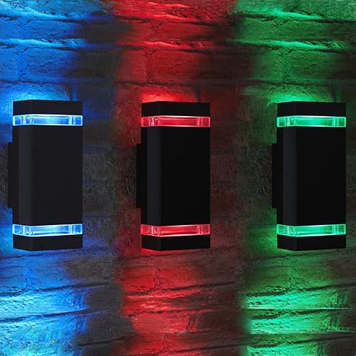 Luminaria exterior del atardecer al amanecer, aplique de pared para exteriores, luces de pared para exteriores, lámparas rojas, verdes y azules