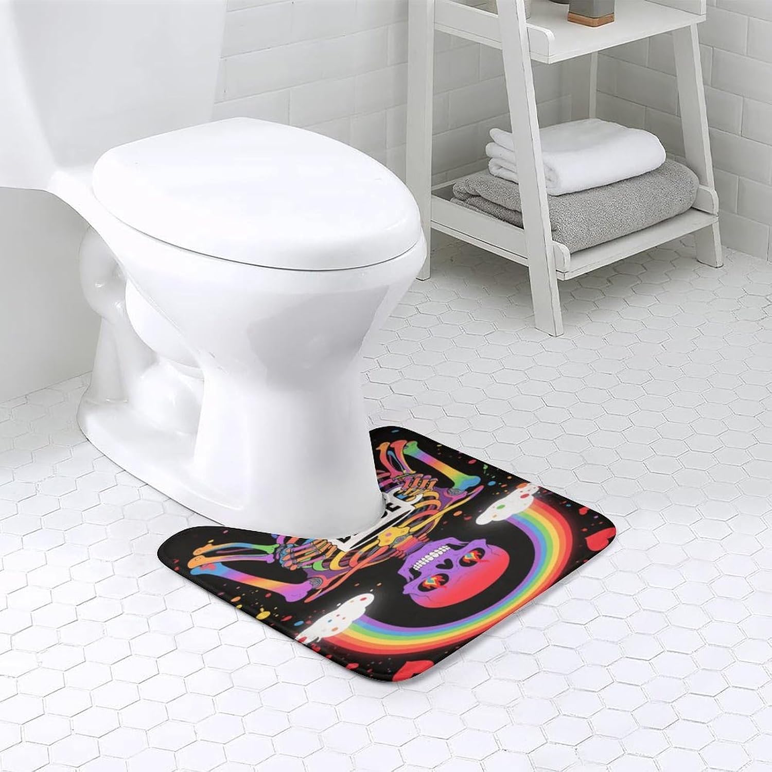 Rainbow Skeleton U-Shaped Toilet Rug Absorbent Bathroom Mat image 2