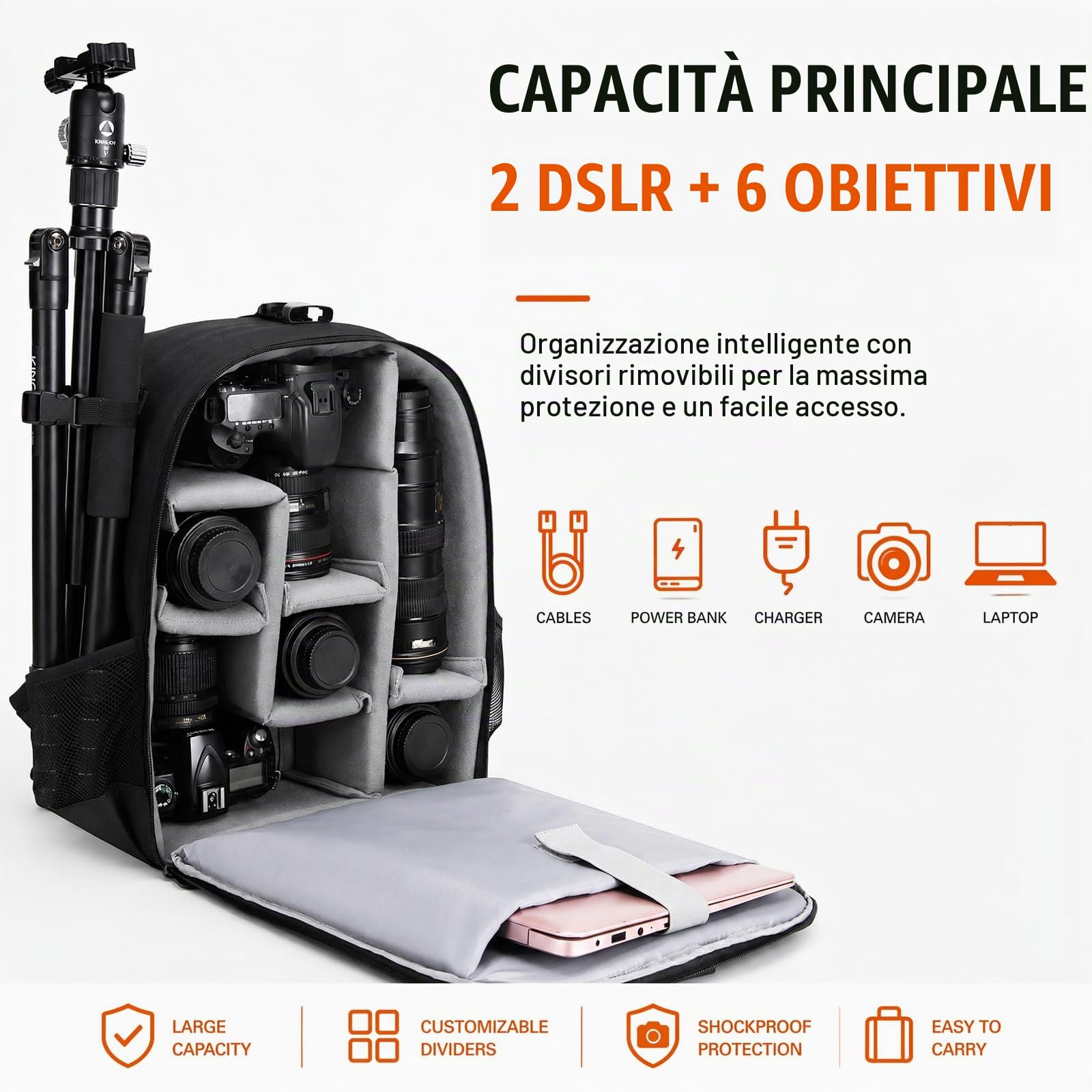 CADeN Zaino per fotocamera, impermeabile, per fotocamera, compatibile con Sony Canon Nikon