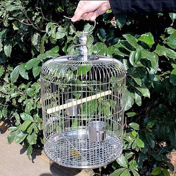 Spacious Stainless Steel Round Bird Cage, Hanging Pet Home Cage, Easy to Carry Travel Birdcage for Cockatiel Canary Pigeons Habitat Portable