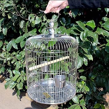Spacious Stainless Steel Round Bird Cage, Hanging Pet Home Cage, Easy to Carry Travel Birdcage for Cockatiel Canary Pigeons Habitat Portable