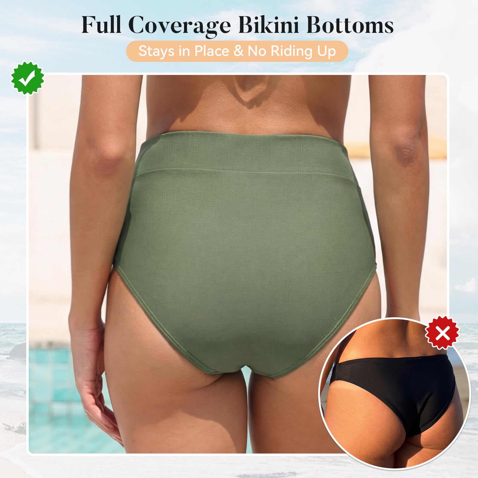 Slip bikini con taglio a V per donna copertura completa a vita alta costume da bagno pantaloni da bagno incrociato V anteriore costume da bagno