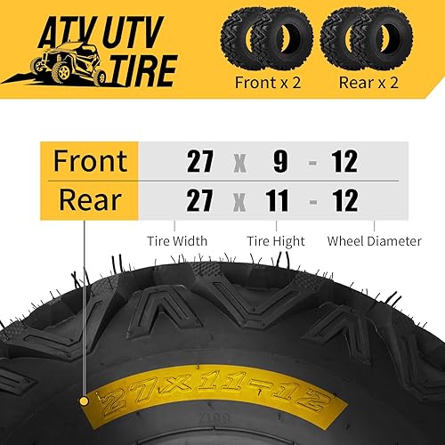 Miniatura 6 de Neumáticos ATV UTV 27x9-12 delanteros y 27x11-12 traseros 6PR Deep Mud 27x9x12 27x11x12 Sport All Terrain Neumáticos sin cámara Juego de 4