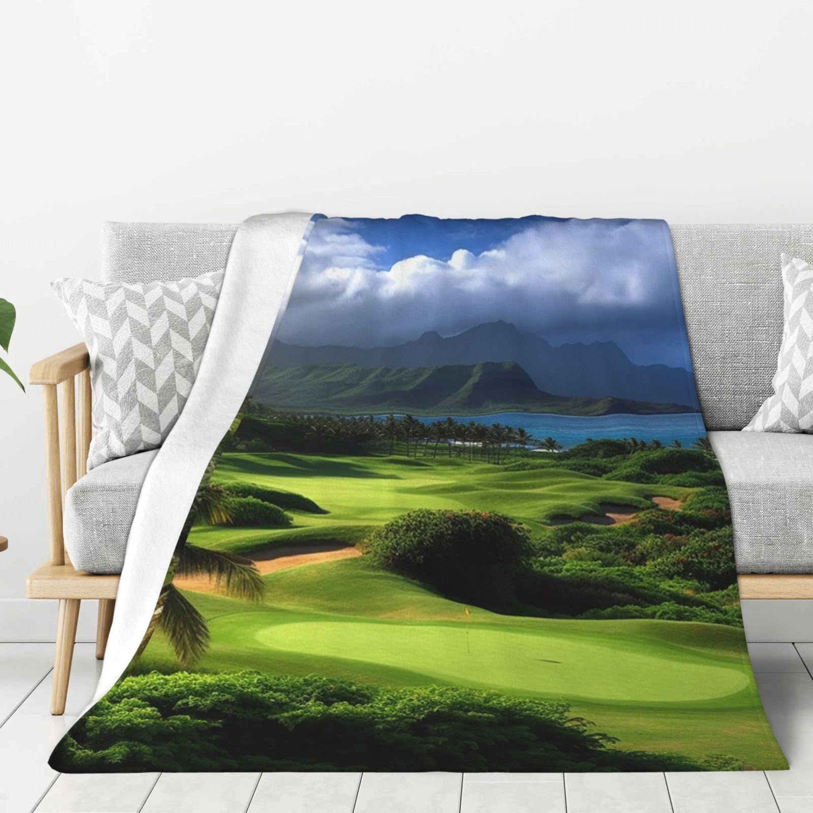 Scenic Hawaii Golf Tropical Throw Blanket Plush Flannel Fleece Blanket, Soft Lightweight Cozy Blankets 50"X40" for Bed Couch Sofa Travel