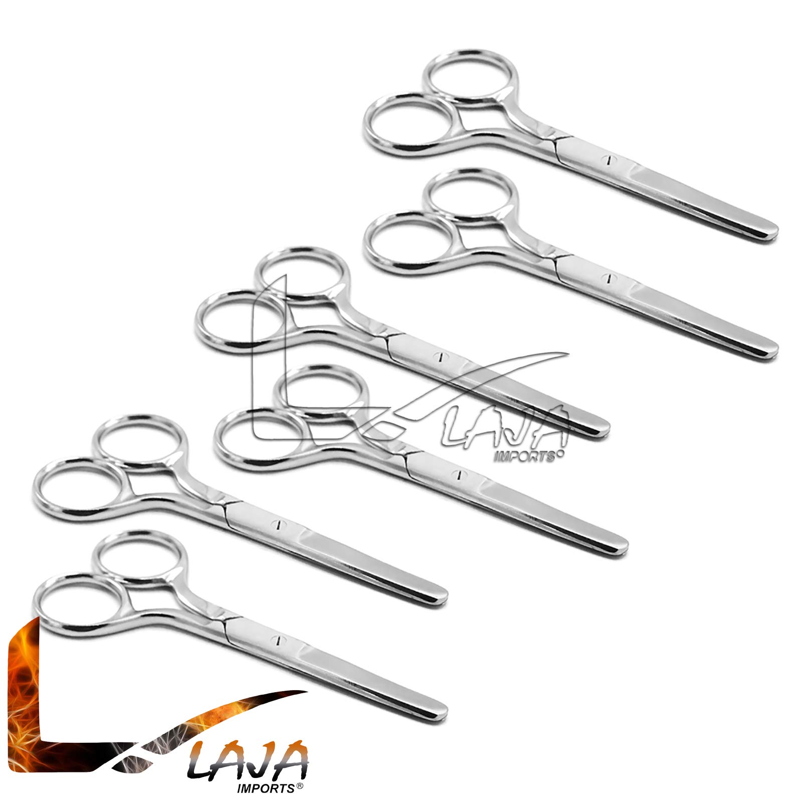 LAJA Imports Lot Of 6 Pcs Safety Nose Ear Moustache Beard Hair Baby Craft Pet Scissors (Silver Color)