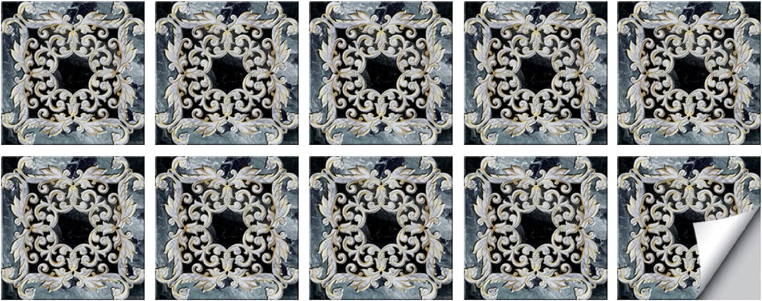 Carreaux muraux haut de gamme en vinyle imperméable bleu azur au motif ethnique