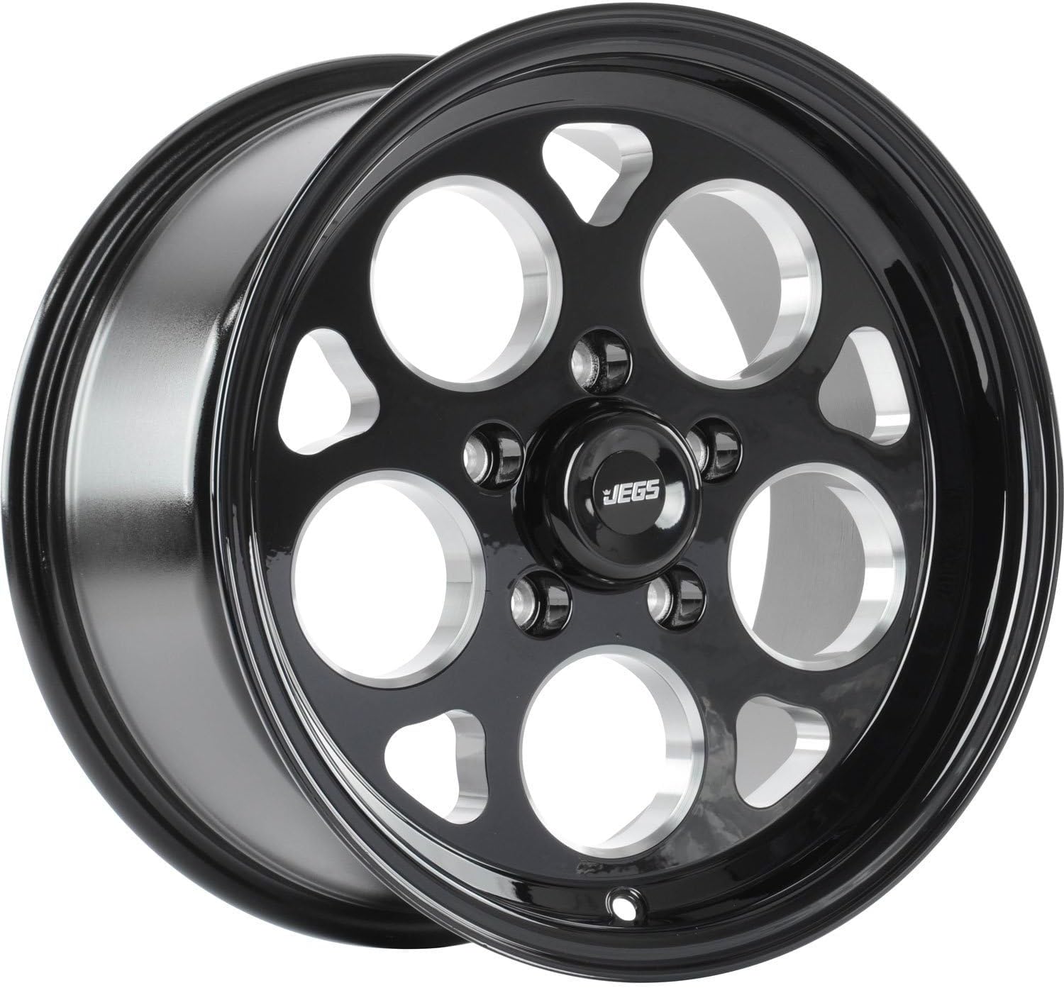 JEGS SSR Mag Wheel 15in.x 8in.| 5 x 4.5in.Wheel Bolt Pattern Spacing | 25 mm Offset | 5.5in.Backspacing | Gloss Black Powder Coat | 3.27in.Center Bore | Includes Center Cap