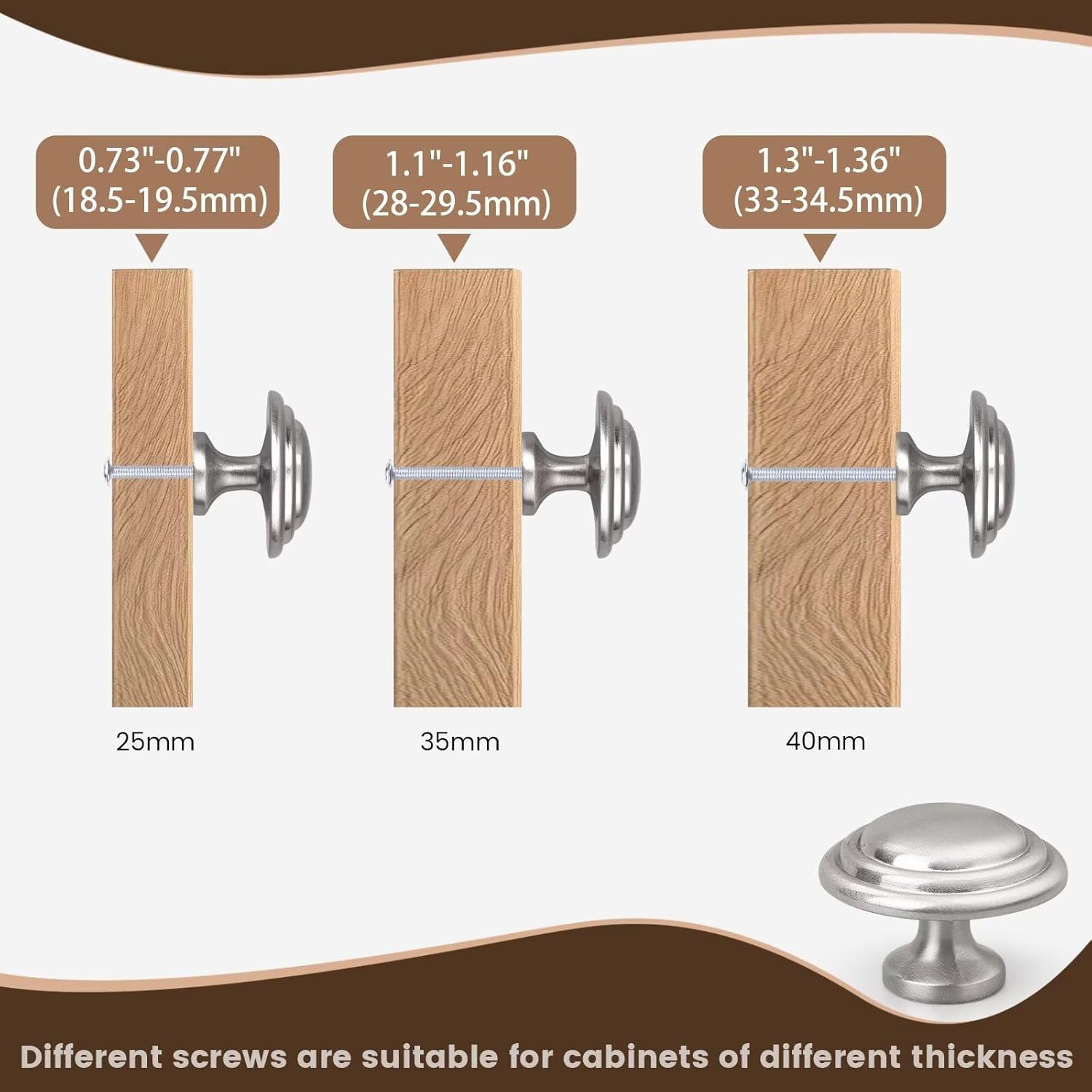 Brushed Nickel Knobs for Drawer 20 Pack, Solid Round Kitchen Cabinet Knobs, Dresser Pulls for Bedroom Bathroom Vanity, Diameter: 1.32 Inch(33.5mm)