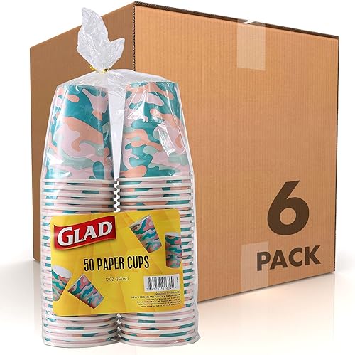 Glad Vasos de papel desechables para uso diario con diseño de camuflaje  Vasos de papel resistentes, vasos de papel para todas las bebidas y uso