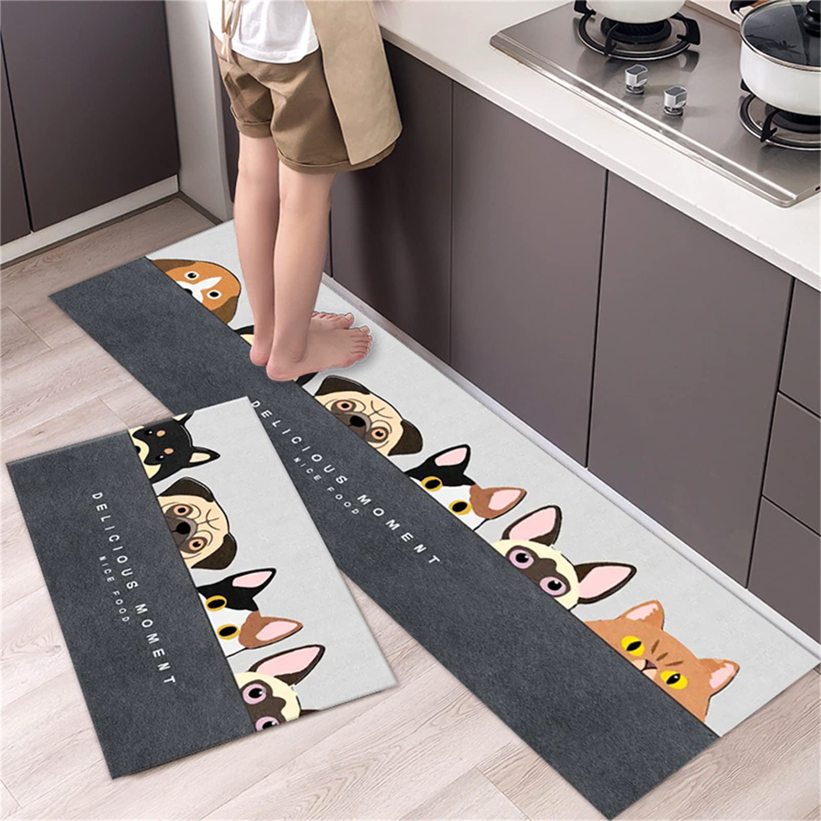 Juego de alfombras de Cocina 2 Piezas Impermeable Antideslizante Alfombra de Cocina Utensilios de Cocina Alfombra de Estera Lavable para el Comedor Juego de alfombras de Puerta de Entrada