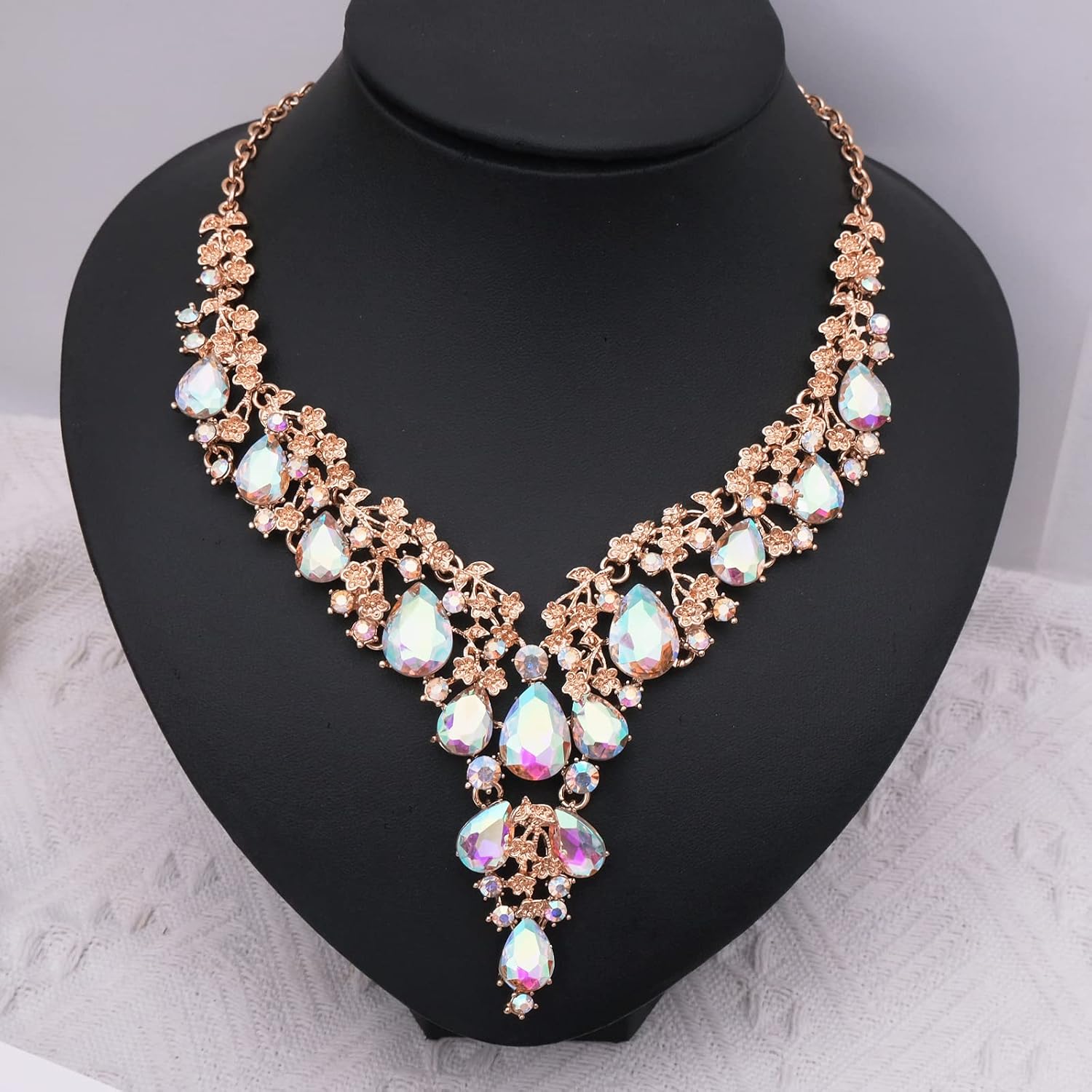 CSY Elegant Crystal Costume Jewelry Sets Flower Bridal Necklace Earrings Stretch Bangle Set for Bride Bridesmaid Wedding Dress Accessories - Image 4