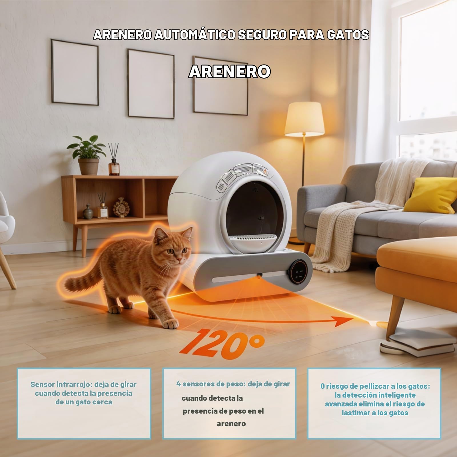 Arenero Autolimpiable para Gatos 65 L + 9 L con Control Aplicación | Sistema de Eliminación de Olores, 6 Rollos de Bolsas Basura, 2 Filtros, 1 Alfombrilla
