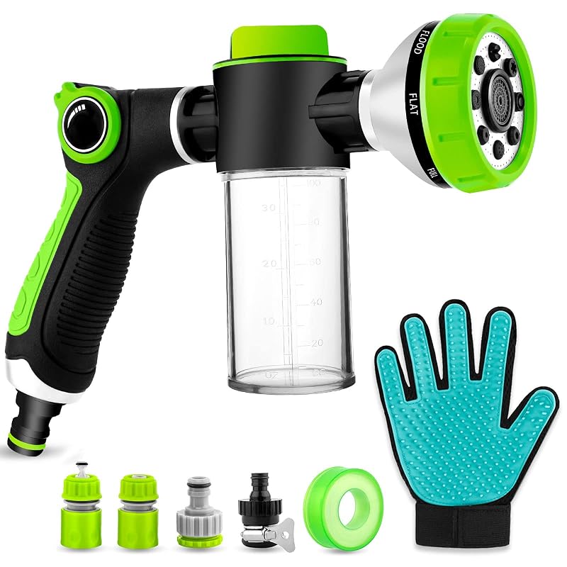 Kit de Lavagem para Cães YCCOKJJ com Mangueira, Bico 8 em 1, Frasco de Sabão e Luva de Tosa