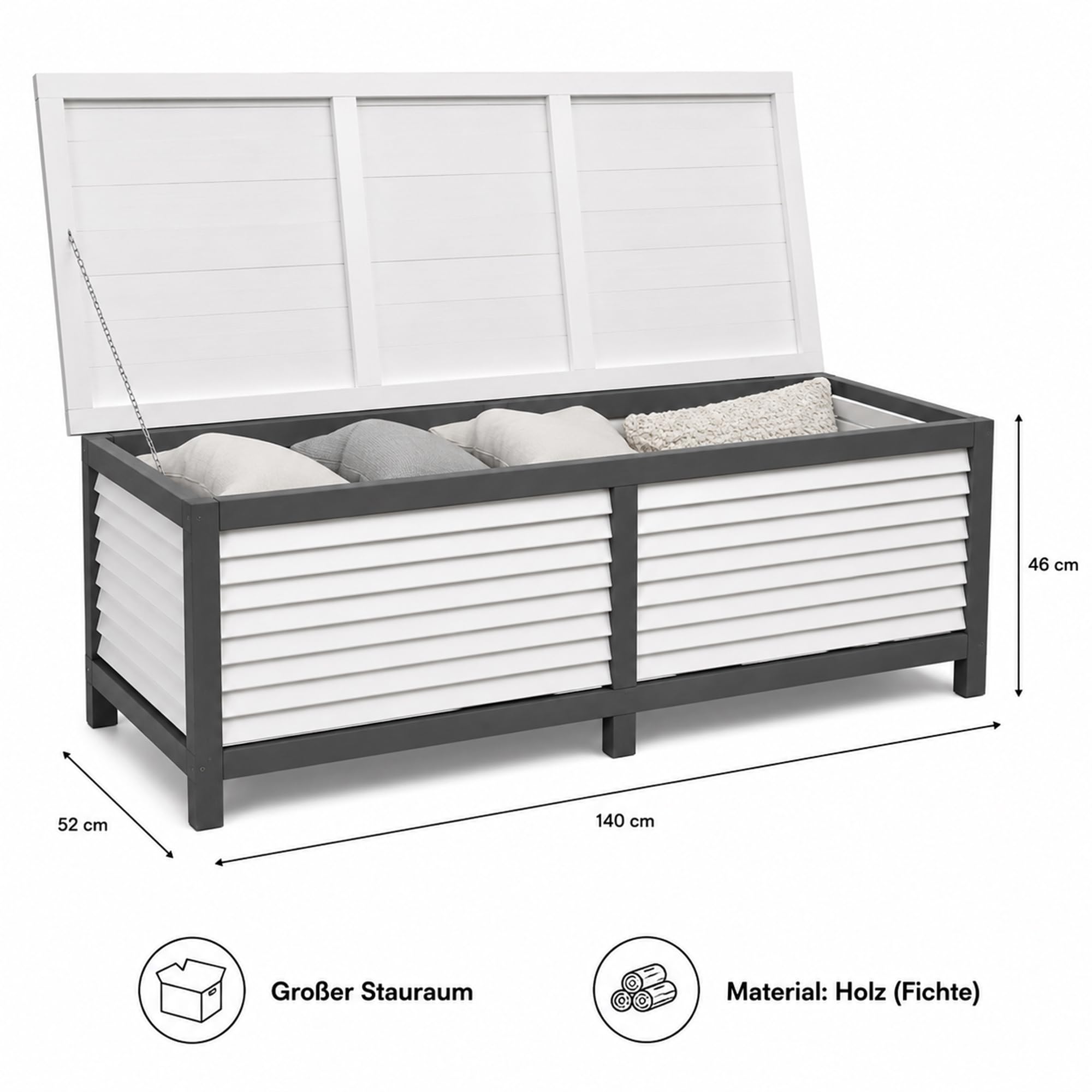 Mucola Gartenbox Auflagenbox Gartentruhe wetterfest 140 cm Weiß Grau