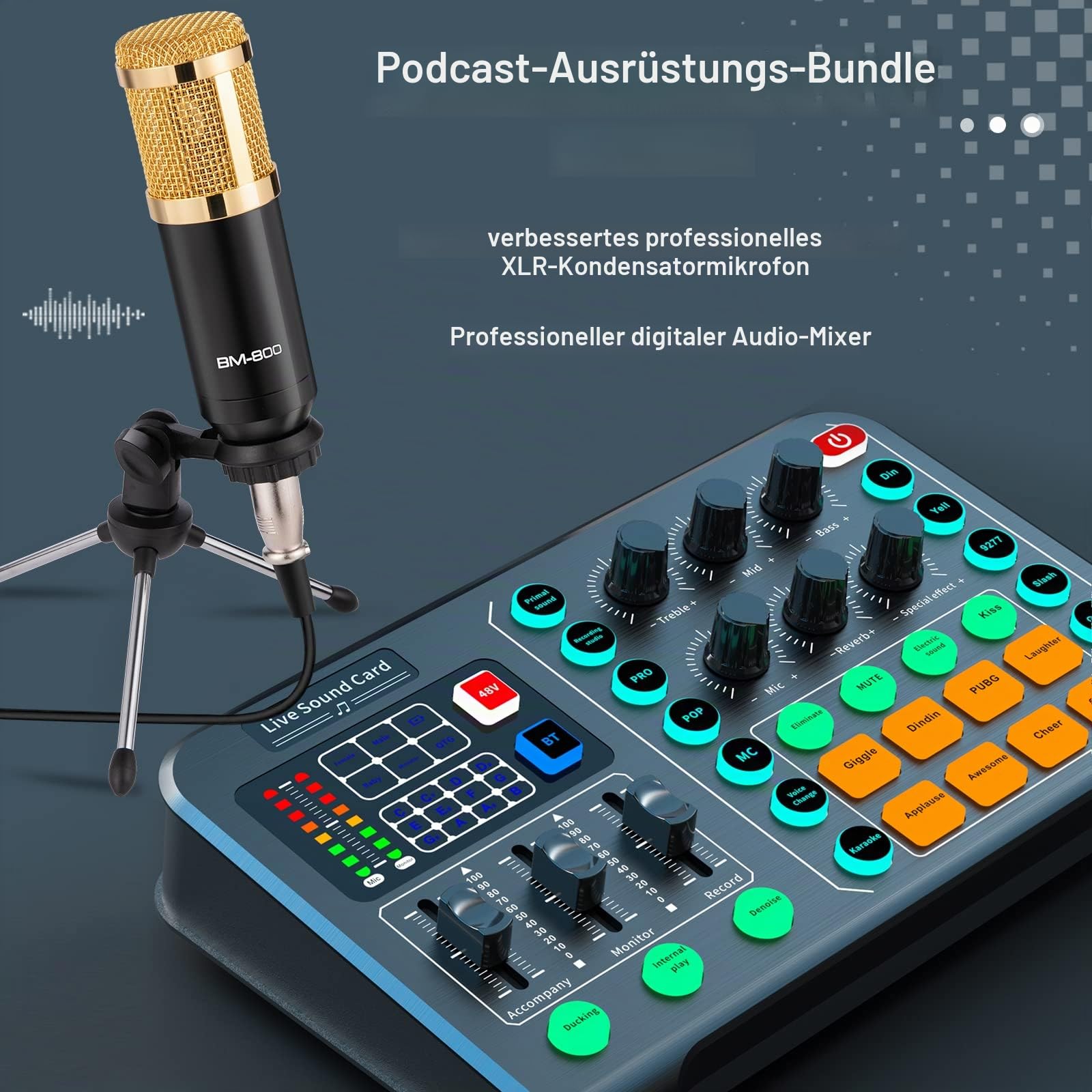 Kondensatormikrofon Set, Podcast Gerätepaket,BM-800 Mikrofon Kit mit dj Controller, Audio Mixer Set mit mischpult für Streaming/Podcasting/Aufnahme, geeignet für PC/Laptop/Telefon/Pad
