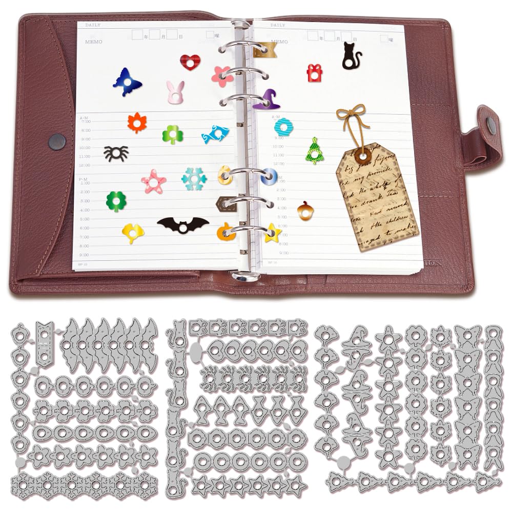 GLOBLELAND Holiday Page Tab Hole Reinforcement Cutting Dies for DIY Scrapbooking Metal Craft Die Cuts Embossing Stencils Template for Halloween Thanksgiving Day Christmas Card Making Decoration Album