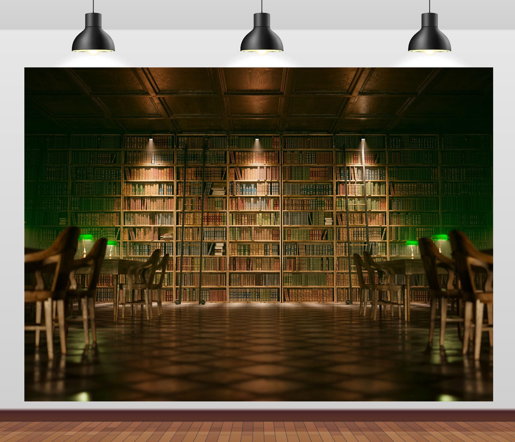 10x6.5FT (3x2m) Grande Biblioteca Scura Con Scaffali Sfondo Fotografico