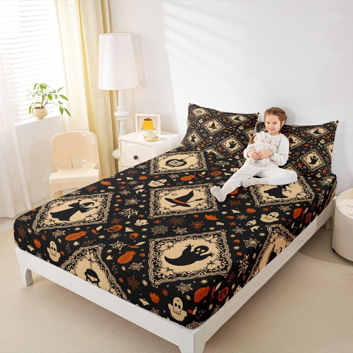 Black Halloween Kids Full Size Bed Sheets,3-Piece,Deep Pocket