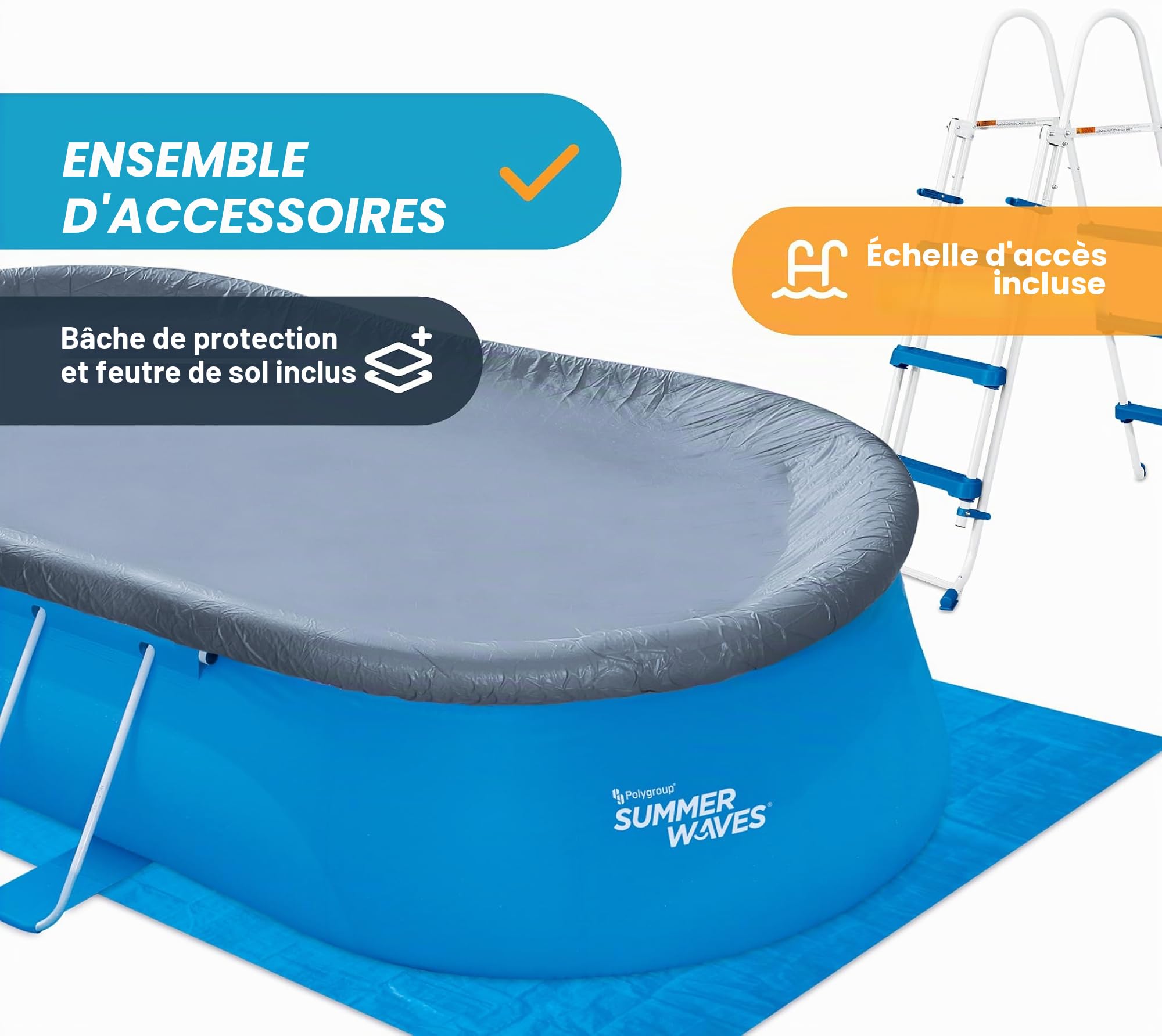 Summer Waves Quick Up Piscine ovale 305 x 549 x 107 cm Bleu Piscine hors sol en plastique