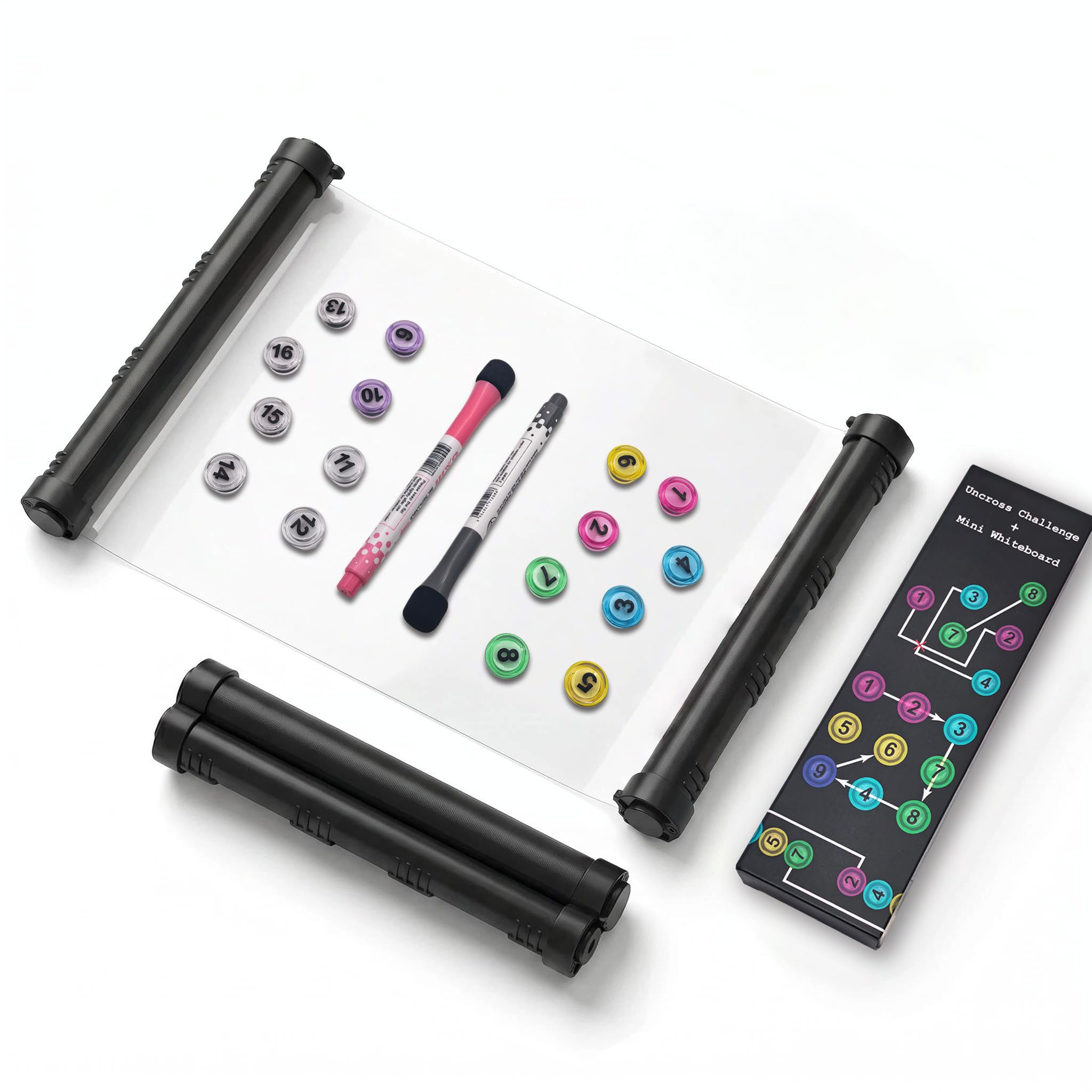 Uncross Challenge Brain Teaser Game, Magnetic Logic Puzzle with Reusable Roll-Up Whiteboard, IQ Training & Problem Solving Toy for Adults, Teens, Travel, Classroom and Family Activities