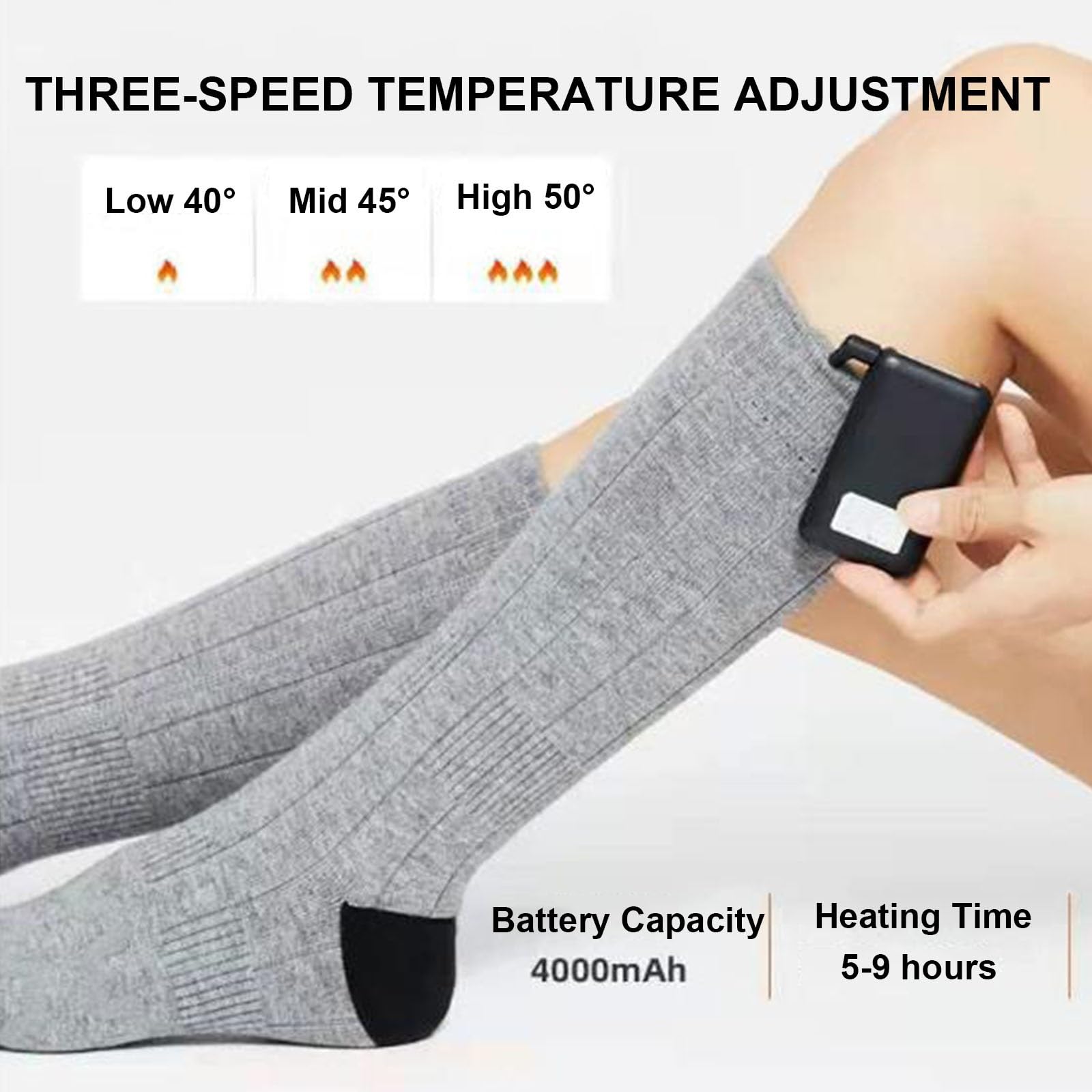 Calze Riscaldabili Elettrici, 5000mAh Calze Riscaldate Ricaricabili con 3 Temperature, Calzini Termici Lavabili, per Sci, Inverno, Caccia, Campeggio