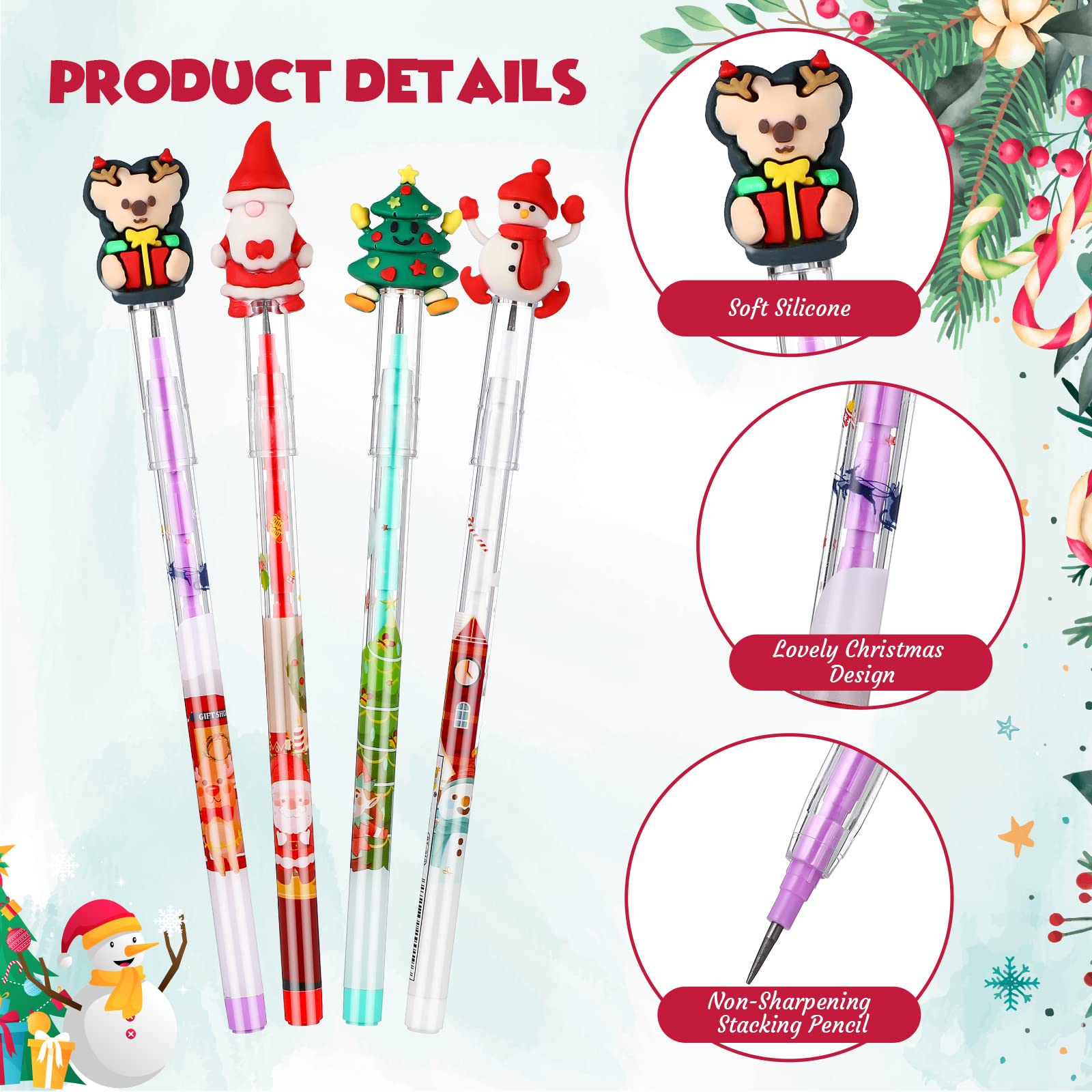 Toyvian 16Pack Matite di Natale Matite Non per Affilare a Punta Impilabile Matita Push Bambini Matita Impilabile Babbo Natale Albero Cervo Pupazzo di Neve di Natale