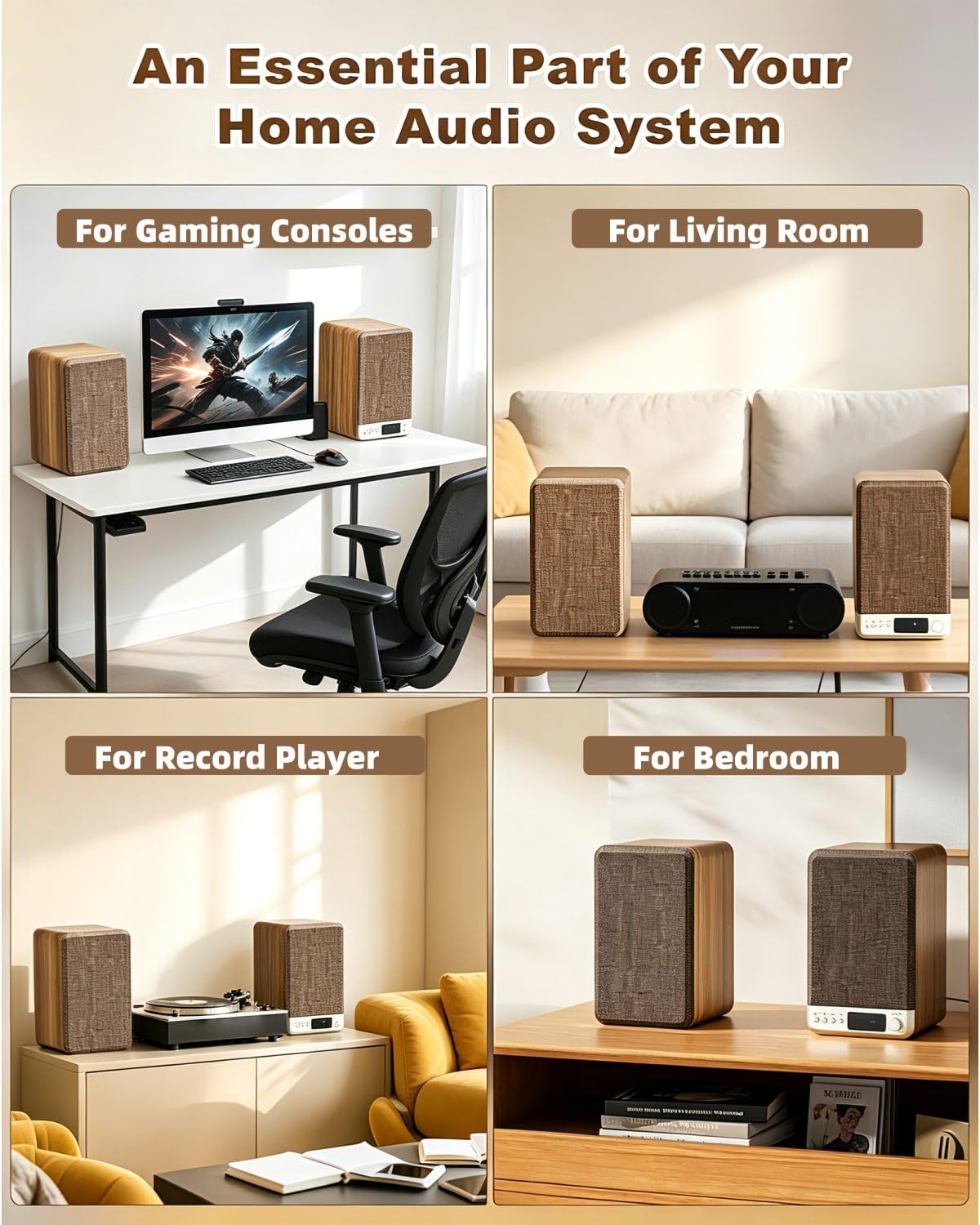 Coppia di altoparlanti da scaffale alimentati da 3,5 pollici, giradischi in vinile, altoparlanti stereo per la casa con ingresso AUX RCA da 3,5 mm, BT 5.4, altoparlanti USB per computer per PC audio