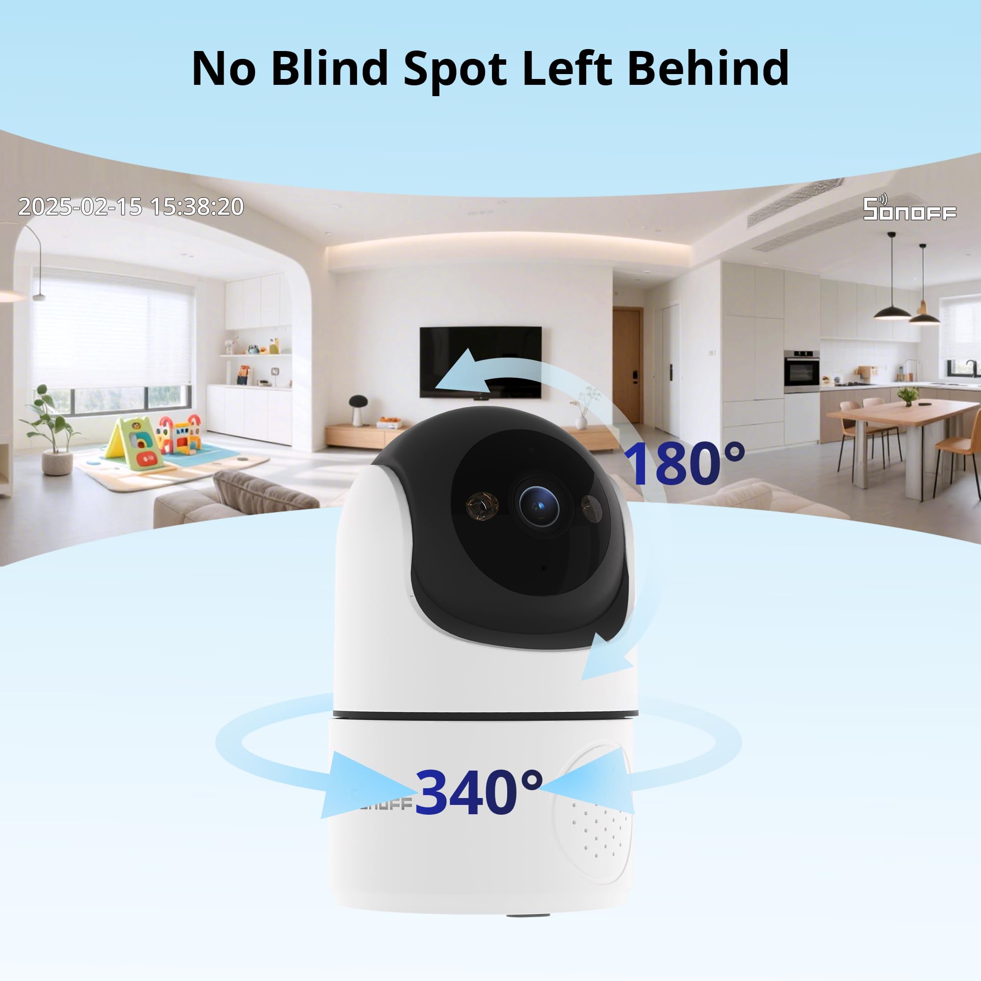 SONOFF Indoor Cam PT2, Telecamera Sicurezza WiFi Pan-Tilt 1080P, Visione 360°, Rilevamento Movimento/AI, Audio Bidirezionale, Notturna, Privacy, Cloud/SD, Compatibile Alexa e Google