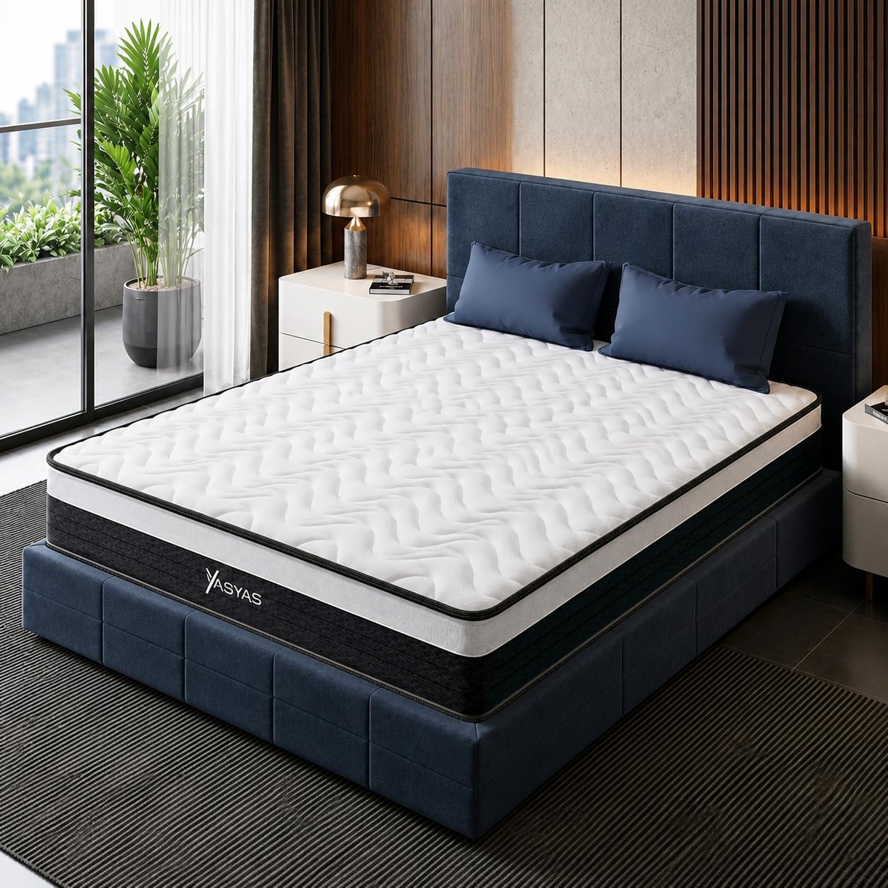 yasyas Memory Foam Mattress with Pocket Sprung Support, Hybrid Orthopaedic Medium Firm Cooling Mattress UK, Breathable Anti-Allergy Bed Mattress Single Double King Super King (Double)