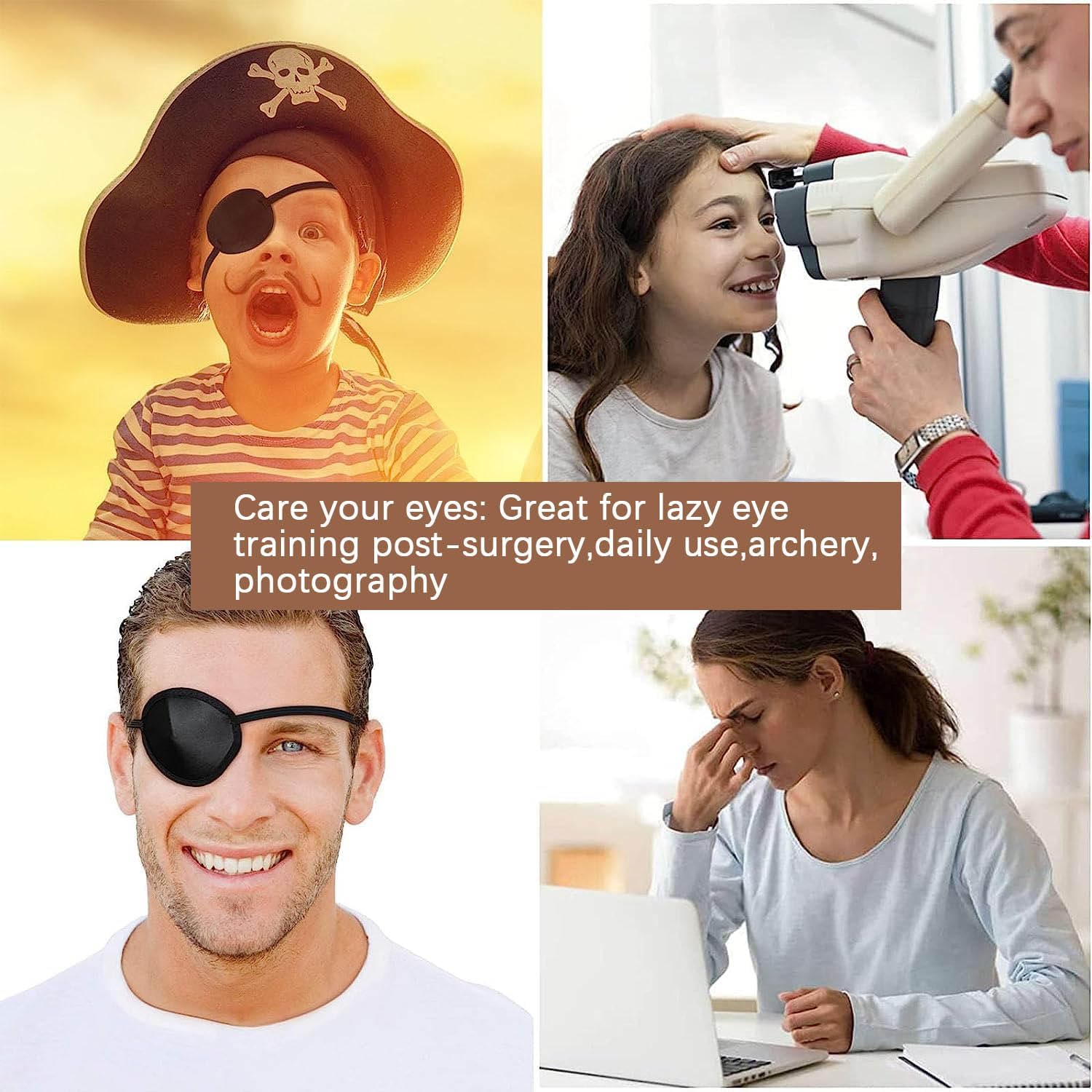 2 Pcs Eye Patch for Adults Kids,3D Adjustable Eye Patches for Amblyopia Lazy Pirate Costume(Black)