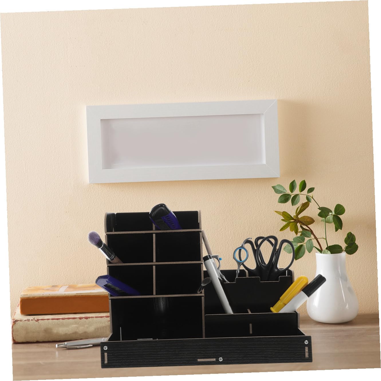TEHAUX Organizer Per Scrivania in Legno Naturale Porta Penne Da Scrivania Cassetto Organizzatore Per Cancelleria Scomparti Contenitore Portaoggetti Compatto e Leggero Per Ufficio e Studio