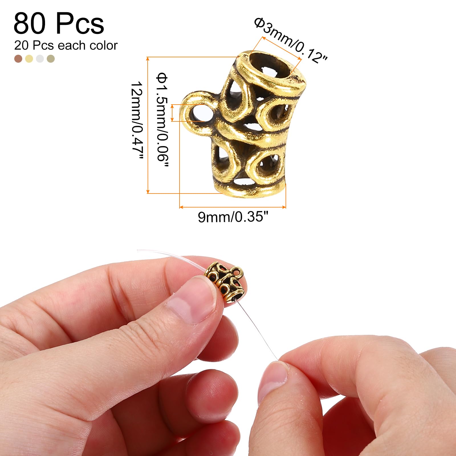PATIKIL Spacer Bail Bead, 80 Pcs Spacer Beads Charms Holder Bracelet Tube Beads Hanger for Necklace Jewelry DIY Making 4 Colors - Image 2