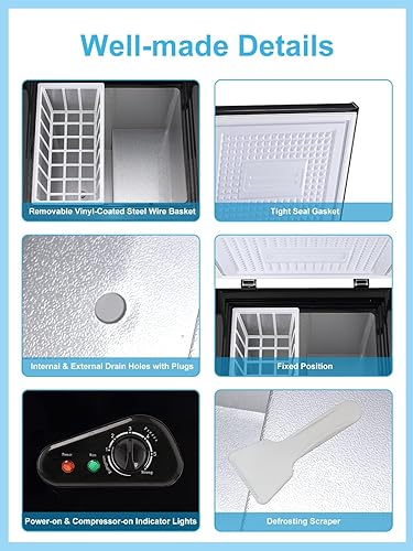 Miniatura 6 de Chest Freezer 3.5 Cu.Ft Mini 7 Gears Temperature Control Compact Deep Freezer with Top Open Door and Removable Storage Basket Black
