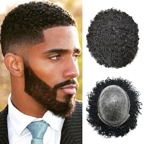 Miniatura 3 de Notherss Afro Toupee para hombres negros unidad de cabello 100 humano todo tipo de base de poliuretano sistema de repuesto rizado tejido de moda 6