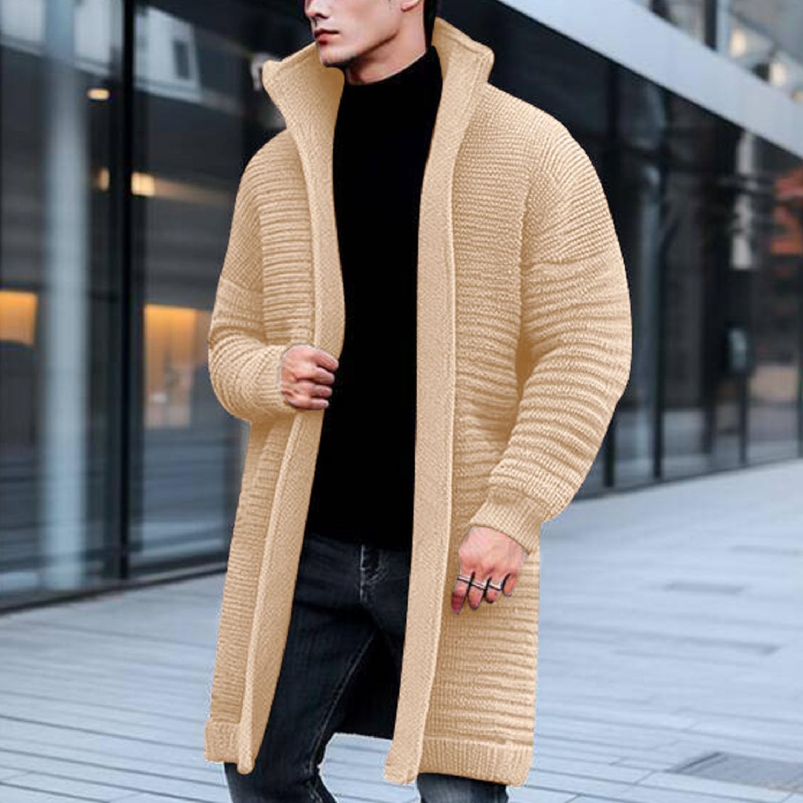 Chaqueta de punto para hombre de longitud media, color liso
