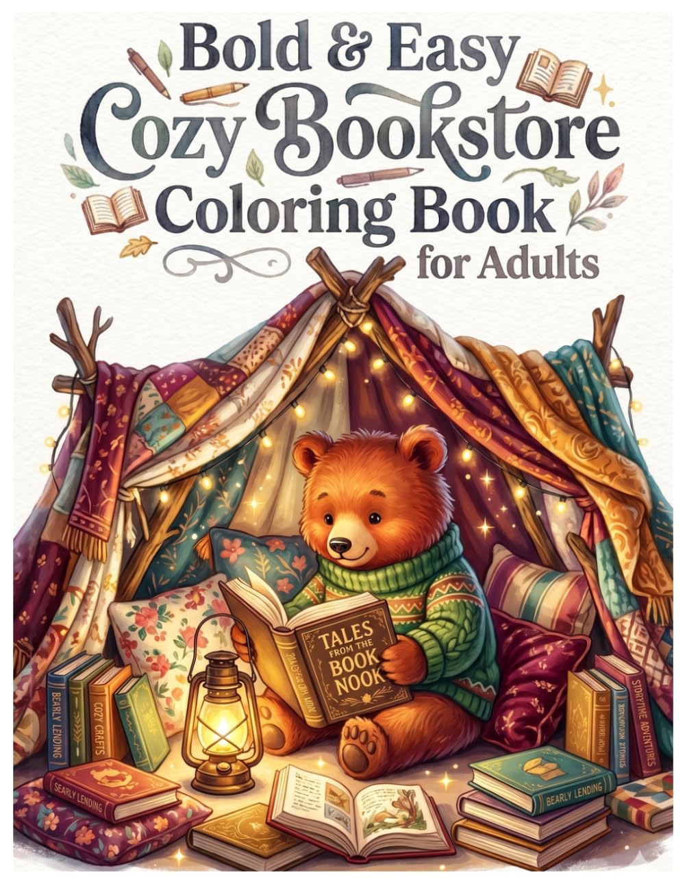 Bold & Easy Cozy Bookstore: Coloring Book for Adults