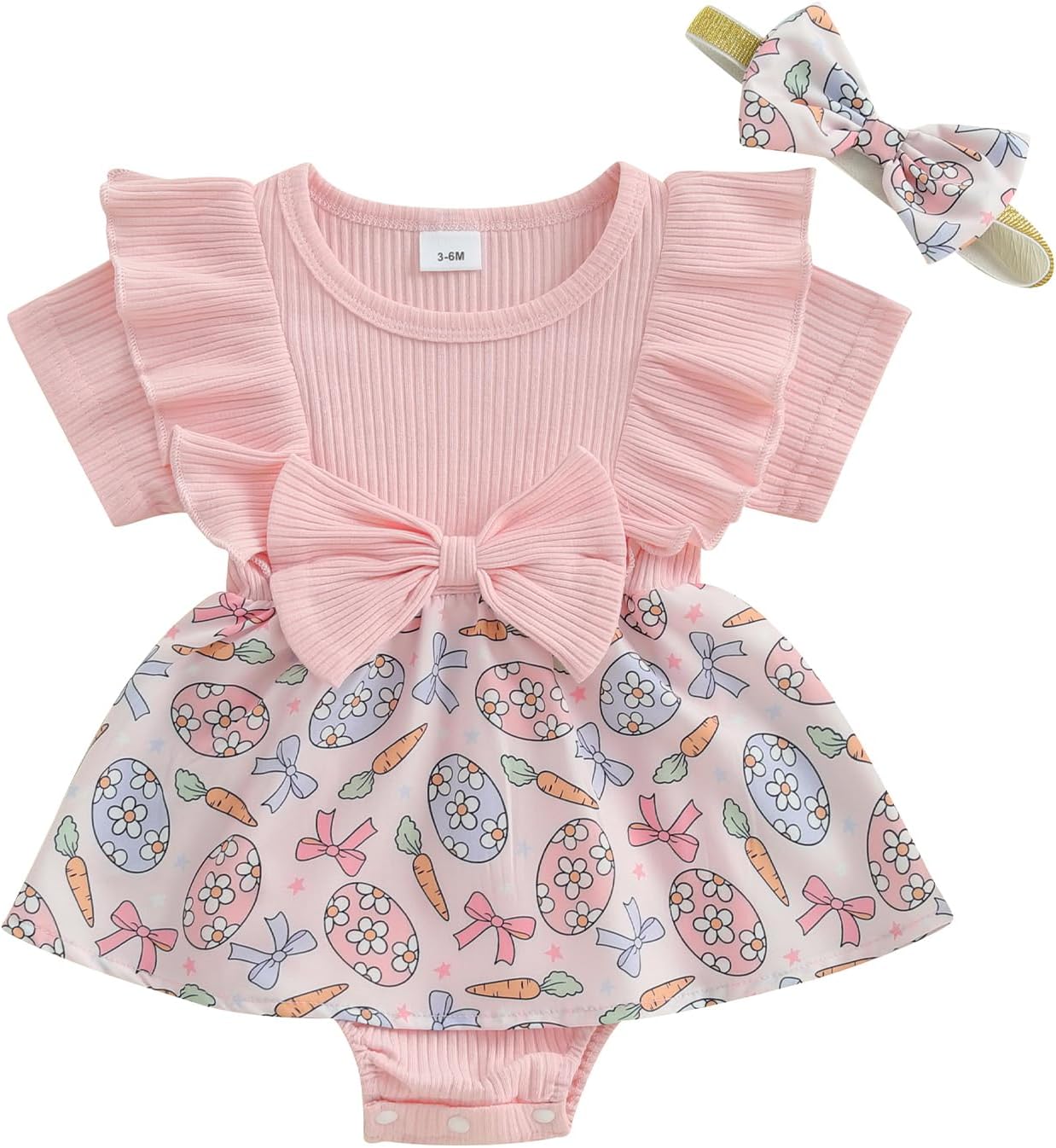 MoZiKQin Baby Girl Outfit Newborn Romper Dress Ribbed Ruffle Bowknot Skirt Hem Jumpsuit Cute Summer Clothes+Headband